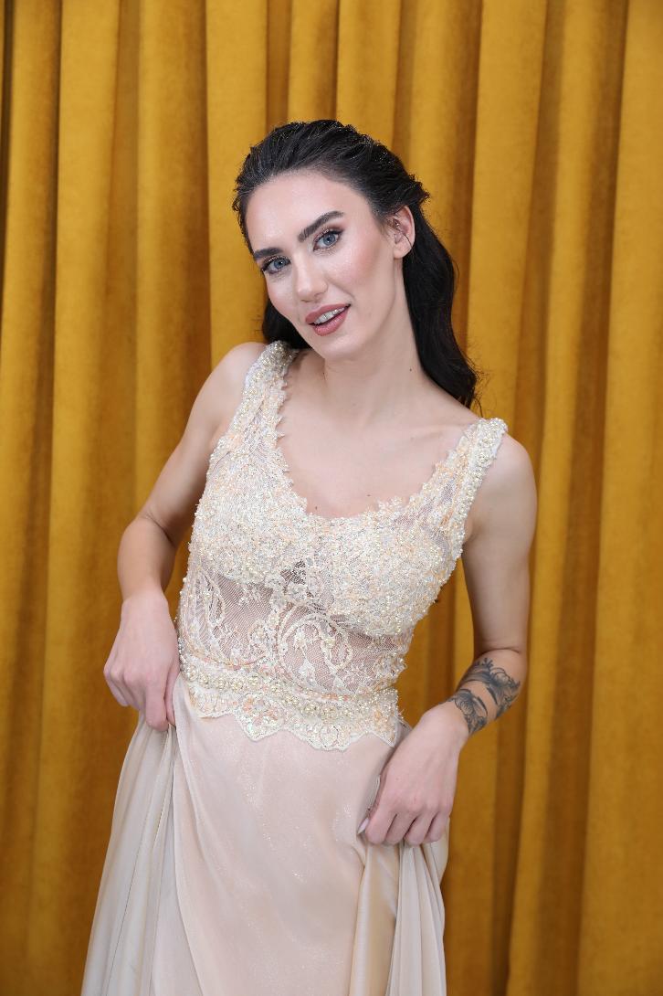 Gold Şifon Etek Elbise