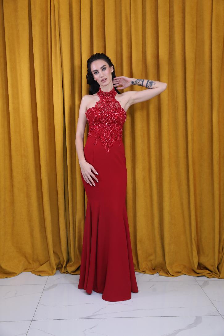 Bordo Halter Yaka Elbise